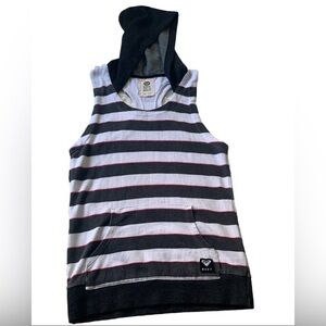 Roxy Sleeveless Striped hoodie- bathing suit cover (Small)
